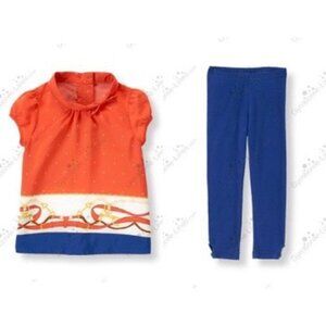 Janie & Jack Baby Girl Orange & Blue A Girl & Her Horse Outfit Size 6-12M